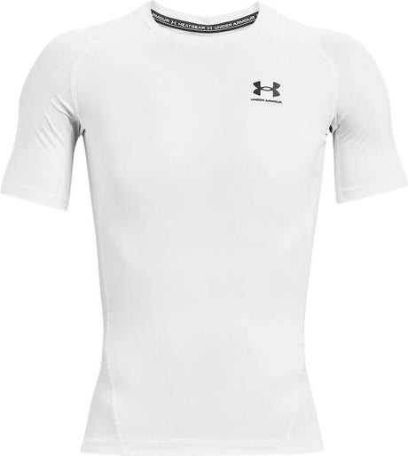 Under Armour UA HG Armour Comp SS-WHT Herren-Sportshirt – Weiß – Schwarz