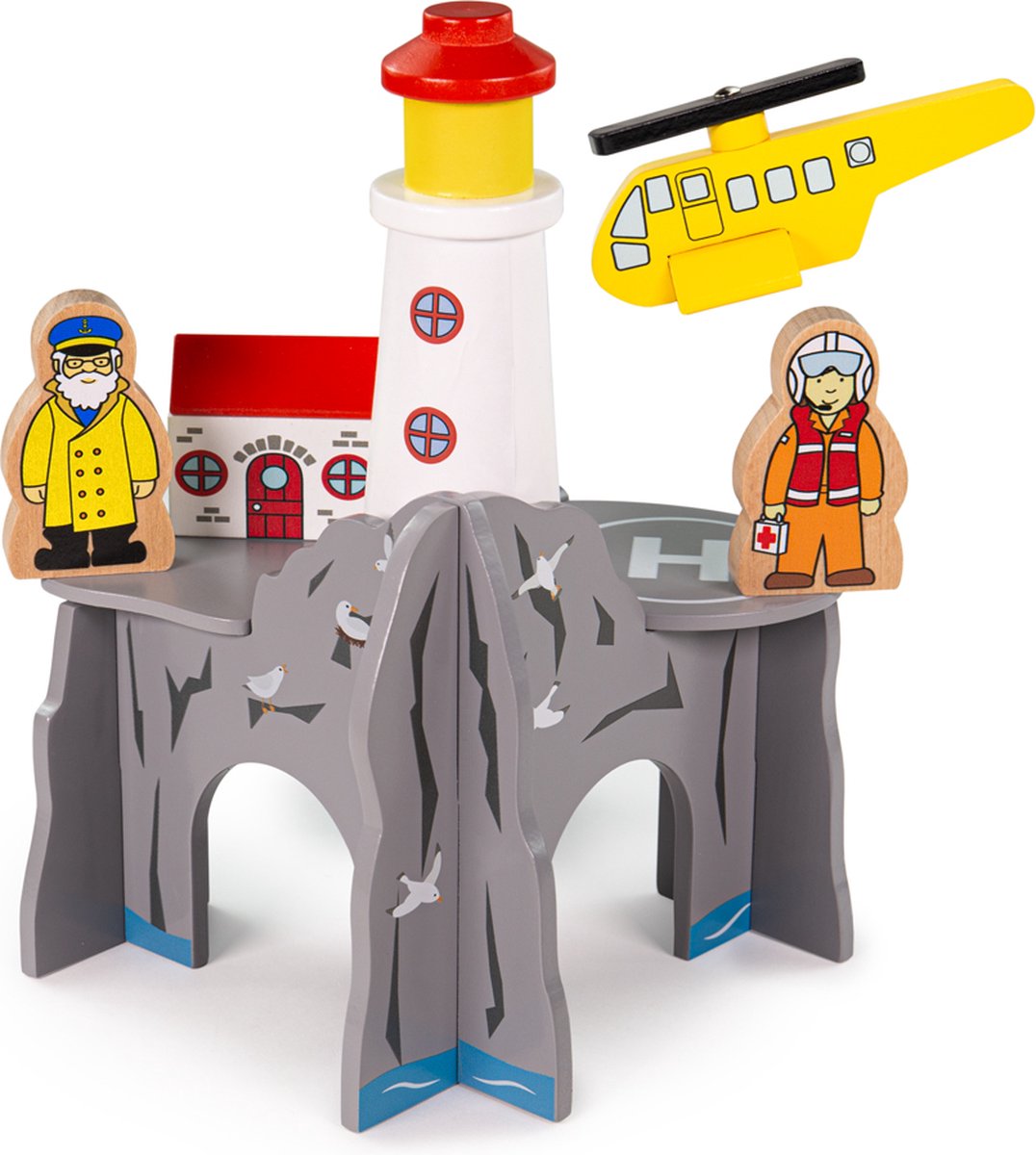 Bigjigs Schienen-Leuchtturm aus Holz mit Eisenbahntunnel