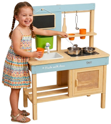 Classic World Holz-Außenküche, Spielküche mit Zubehör, 7-teilig.