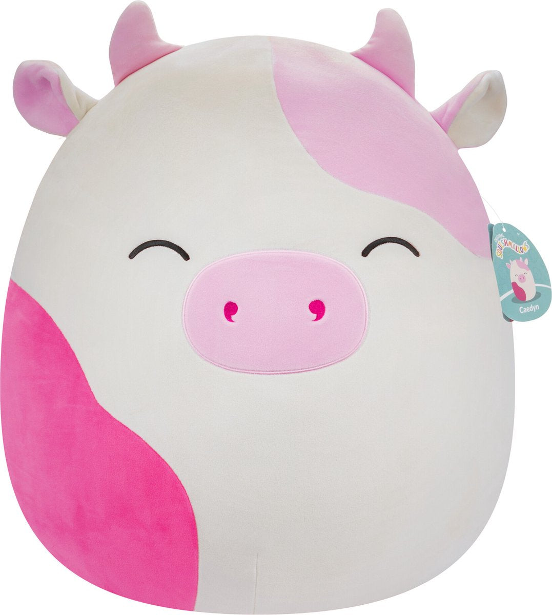 Squishmallows Caedyn – rosa gefleckte Kuh mit geschlossenen Augen, 40 cm Plüsch