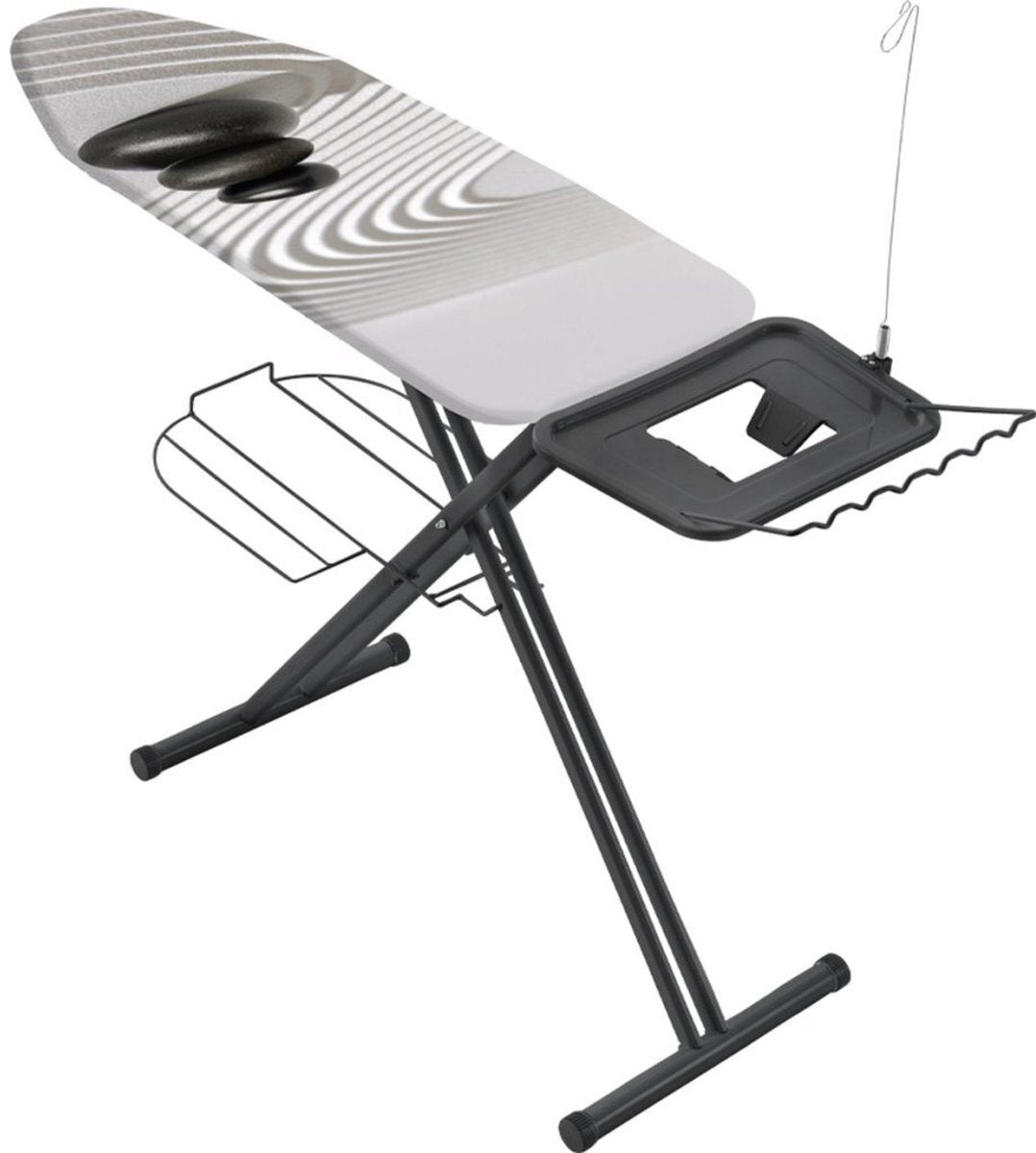 Metaltex – Bügelbrett Avior – Bügeltisch – Bügelfläche 125 x 45 cm – extra breite Bügelfläche und Kabelführung – Mattschwarz – Wäscheständer – Kleiderbügelständer – Zen Grey