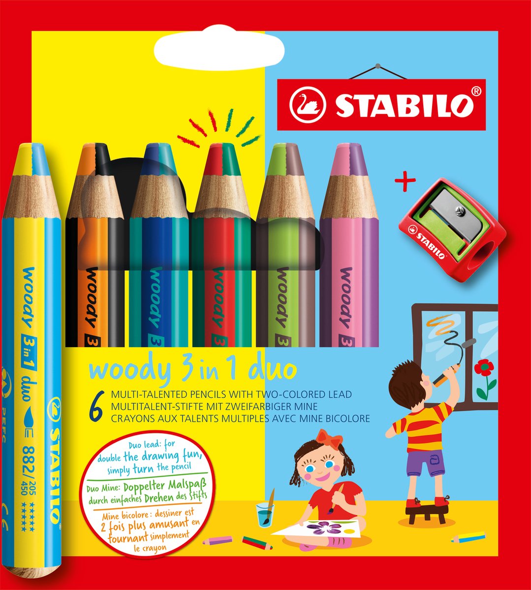 Stabilo Woody 3 in 1 Duo – Multitalent Buntstift – Set à 6-tlg. + Bleistiftspitzer