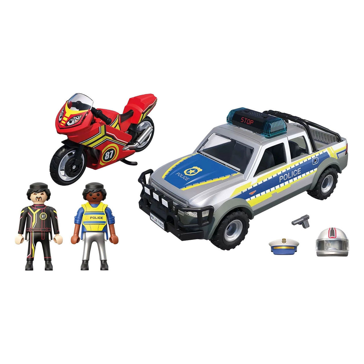 Playmobil-Actionhelden – Verfolgungsjagd mit Polizei-Pickup – Polizei mit Licht- und Soundeffekten – 71875