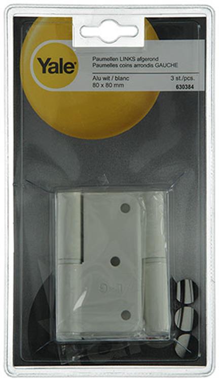 Yale 1019140 - 3 paumellen alu wit afger.hoeklinks 80x80mm | 2 stuks