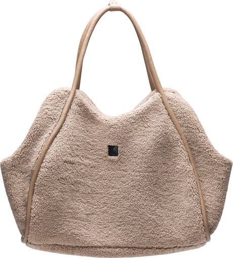 Designed by lotte tebby draagtas hond - hondentas - voor kleine honden - teddy-stof - beige - 43x18x35 cm