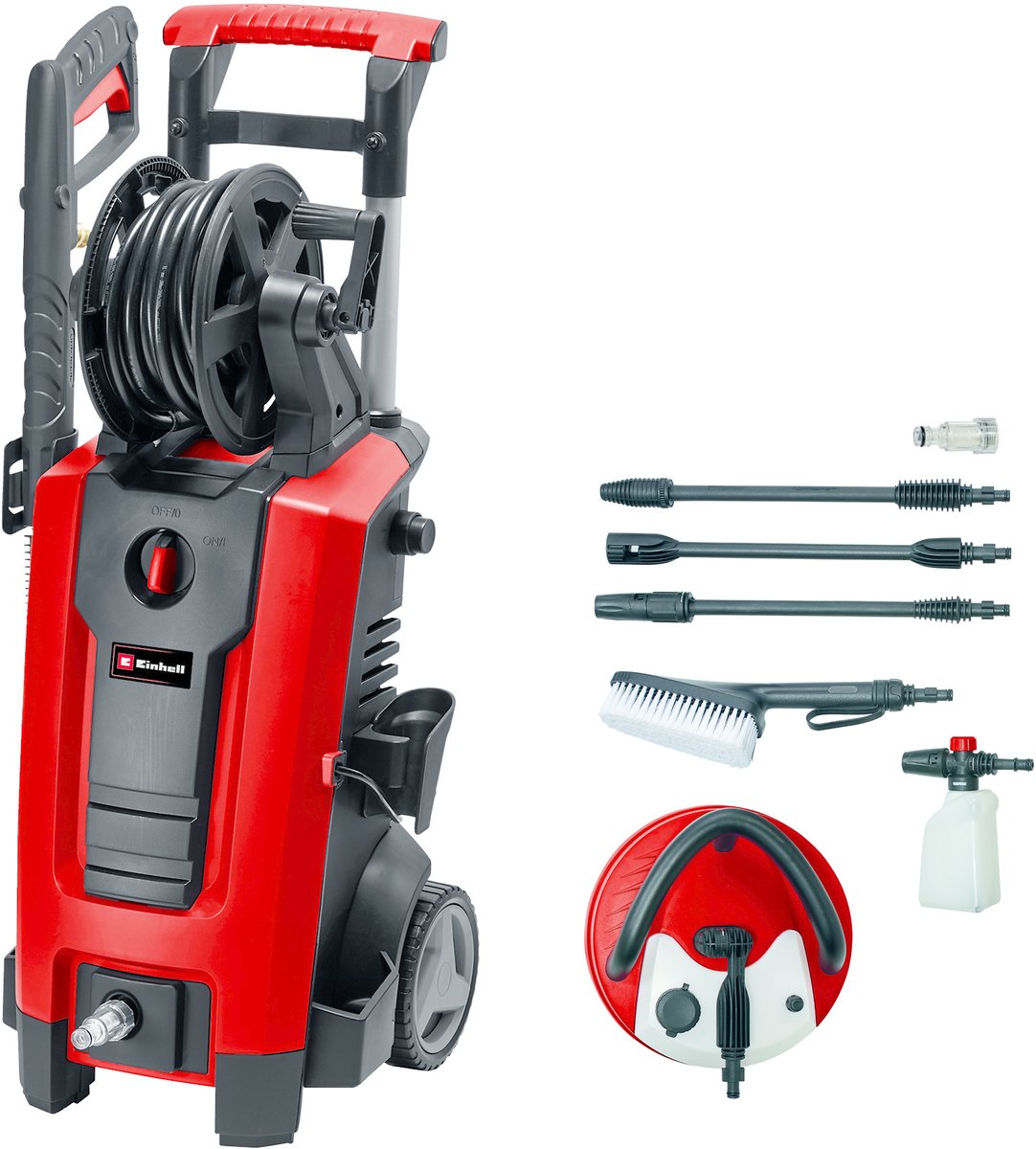 Einhell Elektro-Hochdruckreiniger TC-HP 170 - 2300 W - max. 170 bar - 420 l·h - inkl. 10 m Hochdruckschlauch, Pistole, Lanze, verschiedene Düsen, Bürste, Schaumsprüher und Terrassenreiniger mit Behälter