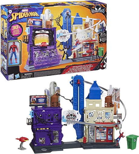Marvel Spider-Man Venom vs. Web Slinging City, Spielset für Kinder ab 4 Jahren