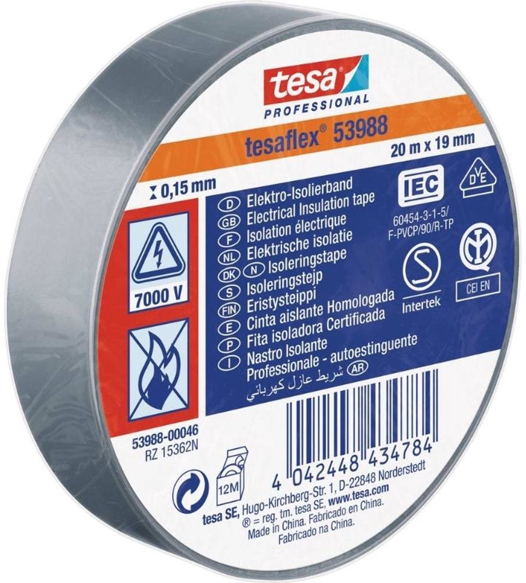 Tesa professionelles Tesa-Isolierband 19 mm – 20 Meter – grau