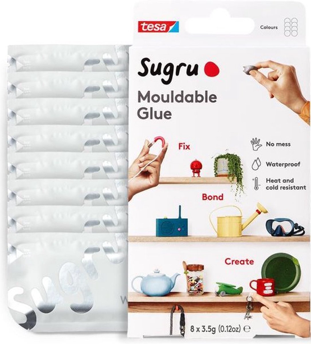 Sugru Knetkleber von tesa, 8er-Pack (8 x 3,5 g) in Weiß