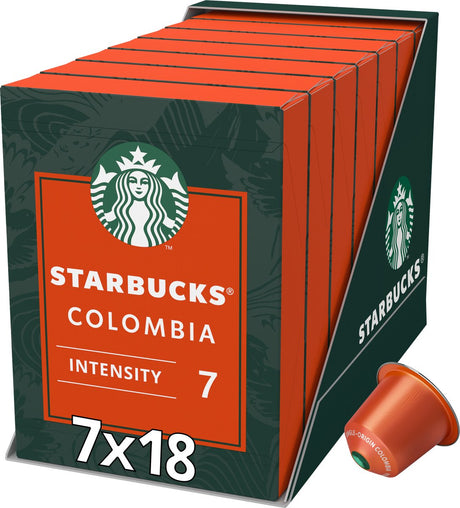 Starbucks by Nespresso Kapseln Kolumbien – 7 Schachteln x 18 Kaffeetassen – Vorteilspackung