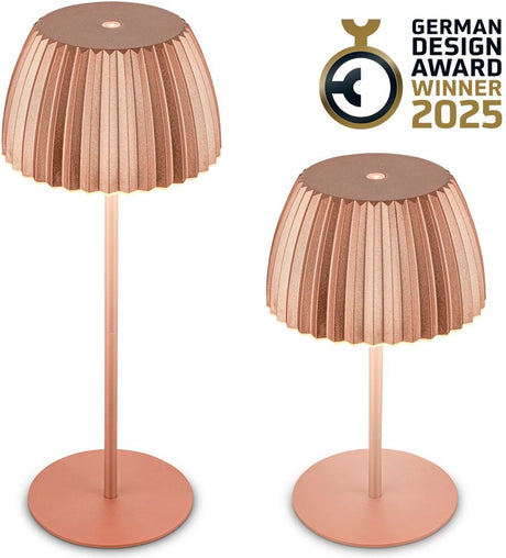 B.k.licht Briloner Champ – wiederaufladbare Tischleuchte – kabellose Lampe – Touch-dimmbar – für drinnen und draußen – Gewinner des Deutschen Designpreises 2025 – Kupfer – ø14,5 x 36,5 cm