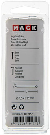 Mack 1017157 - nagel ronde kop staal verzinkt100 gr 1,5 x 25 mm | 5 stuks