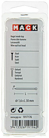 Mack 1017176 - nagel ronde kop staal gehard 45 gr 1,6 x 30 mm | 10 stuks