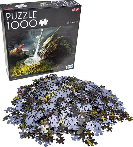 Taktik-Drachennest – Puzzle – 1000 Teile – epische Fantasie mit Drachen – mystisches Schwert im Wald – hohe skandinavische Qualität