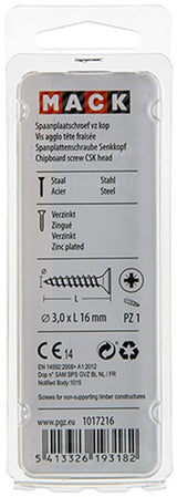 Mack 1017216 - spaanplaatschroef vz kop geelverz.50 st 3,0 x 16 mm | 10 stuks