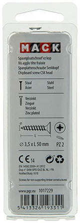 Mack 1017229 - spaanplaatschroef vz kop geelverz.14 st 3,5 x 50 mm | 10 stuks