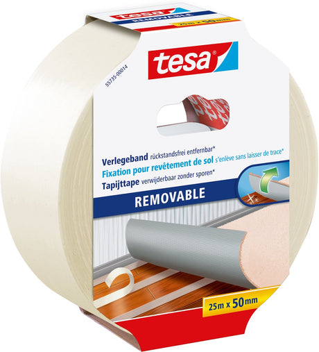 Tesa Verlegeband doppelseitig gewebeverstärkt rückstandslos ablösbar – 25m x 50mm