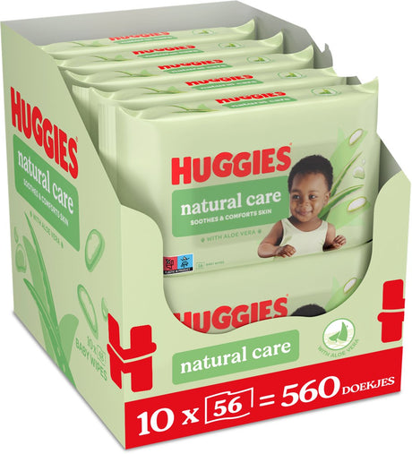 Huggies Babyfeuchttücher – natürliche Pflege – 10 x 56 Stück – 560 Tücher – Babyfeuchttücher mit Aloe Vera – Vorteilspack