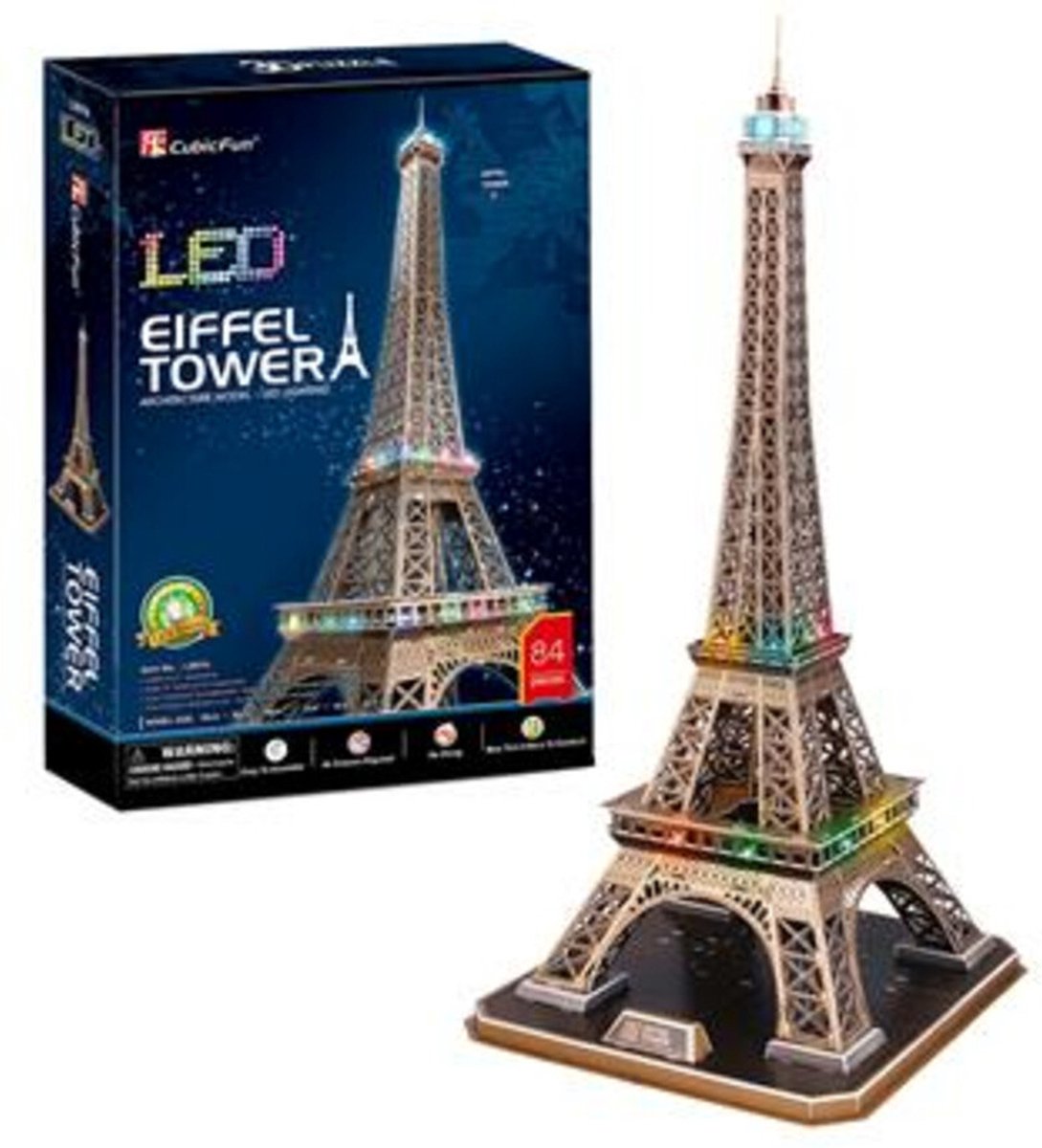 Kubisches lustiges 3D-Puzzle Eiffelturm mit LED-Beleuchtung