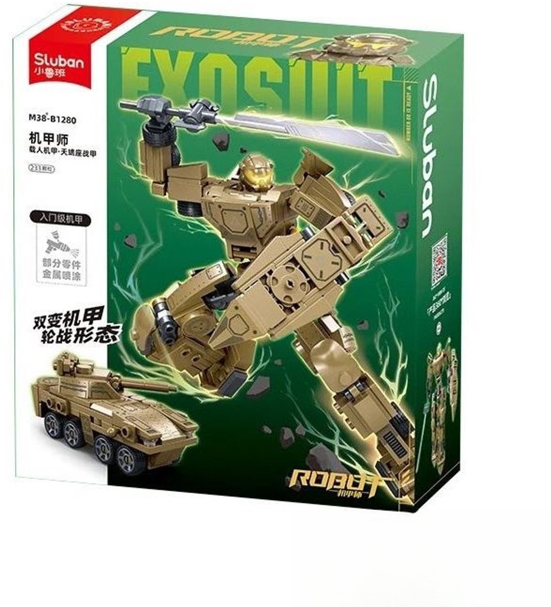 Sluban Exosuit Roboter Panzer Bauspielzeug 2in1 Actionfigur – Konstruktionsspielzeug – Bauset mit 233 Bausteinen – M38‑B1280 – ab 6 Jahren