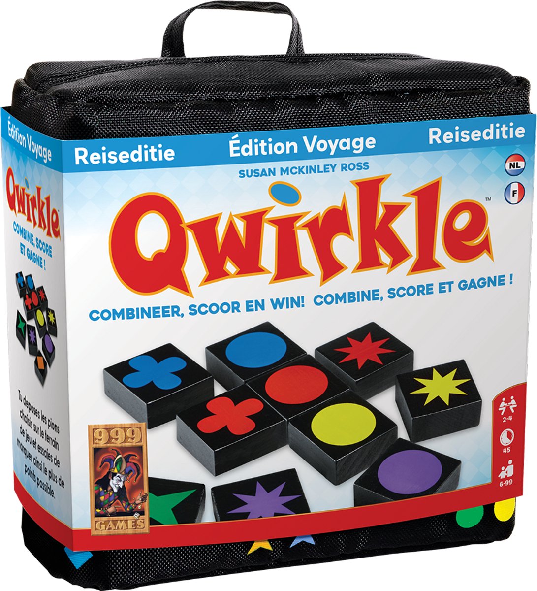 999games 999 Spiele – qwirkle – Reiseausgabe – Brettspiel – hat seit 2007 mehr als 15 Spielepreise gewonnen – Familienspiel – Brettspiel – Lernspiel – kleines Geschenk – Regeln in NL und FR