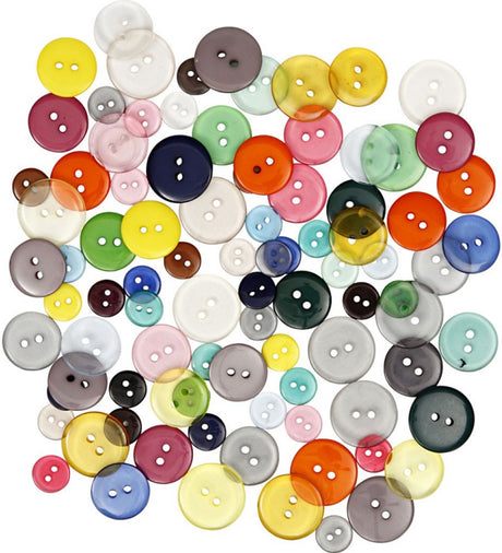 Creativ Firmenknöpfe, D 12+18+20 mm, verschiedene Farben, 50 gr, 100 Stück 1 Box