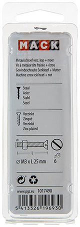 Mack 1017490 - metaalschroef verz. kop + moer verz. 22st m3 x 25 mm | 10 stuks