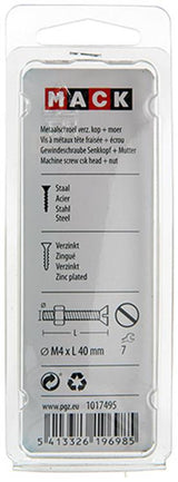 Mack 1017495 - metaalschroef verz. kop + moer verz. 12st m4 x 40 mm | 10 stuks