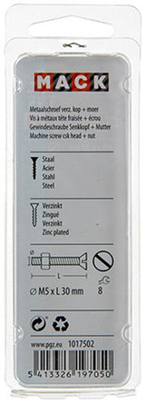 Mack 1017502 - metaalschroef verz. kop + moer verz. 13st m5 x 30 mm | 10 stuks