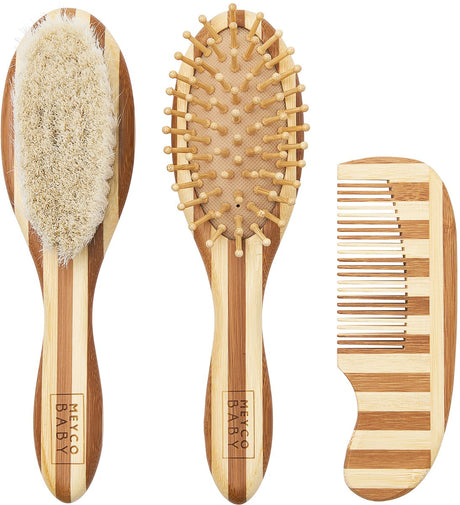 Meyco Baby-Streifen-Haarset – Bambus – Walnuss natur – 3-teilig