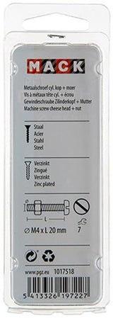 Mack 1017518 - metaalschroef cyl. kop + moer verz. 18 st m4 x 20 mm | 10 stuks