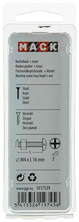 Mack 1017539 - kachelbout + moer staal verzinkt 22 st m4 x 16 mm | 10 stuks