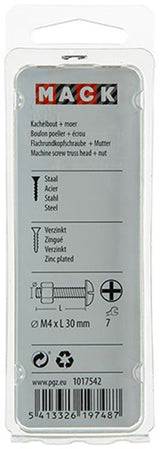 Mack 1017542 - kachelbout + moer staal verzinkt 16 st m4 x 30 mm | 10 stuks