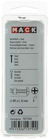 Mack 1017544 - kachelbout + moer staal verzinkt 16 st m5 x 16 mm | 10 stuks
