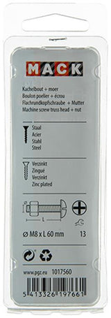 Mack 1017560 - kachelbout + moer staal verzinkt 4 st m8 x 60 mm | 5 stuks
