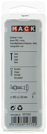 Mack 1017565 - houtbout + moer staal verzinkt8 st m5 x 50 mm | 5 stuks