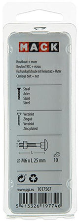 Mack 1017567 - houtbout + moer staal verzinkt9 st m6 x 25 mm | 5 stuks