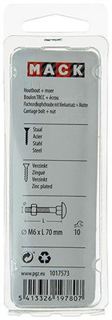 Mack 1017573 - houtbout + moer staal verzinkt5 st m6 x 70 mm | 5 stuks