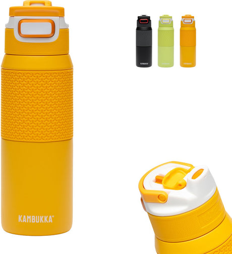 Kambukka Elton isolierte Wasserflasche 750 ml – Mango Maniac mit 3-in-1-Deckel und einfacher Reinigung – Orange