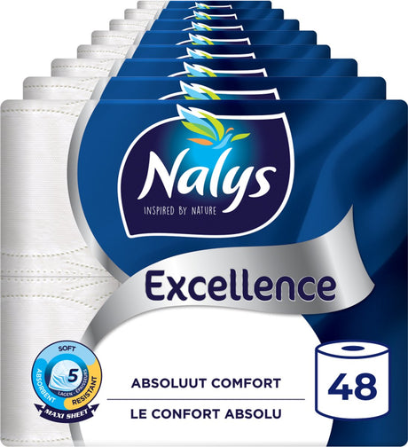 Nalys Excellence Toilettenpapier – 48 Rollen – weiße Maxiblätter (5-lagig) – Vorteilspackung – Papierverpackung
