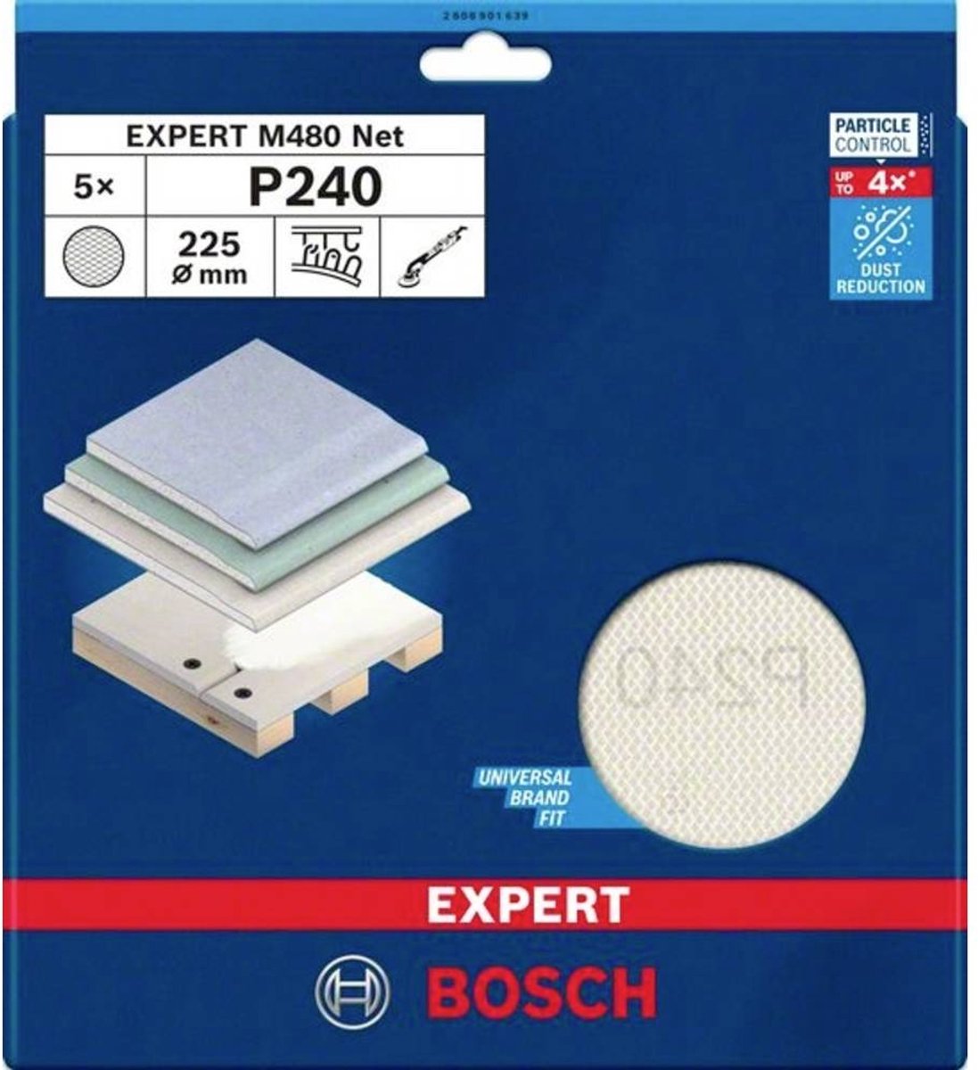 Bosch Zubehör Expert M480 Schleifnetz 225 mm, K 240, 5-teilig – 2608901639