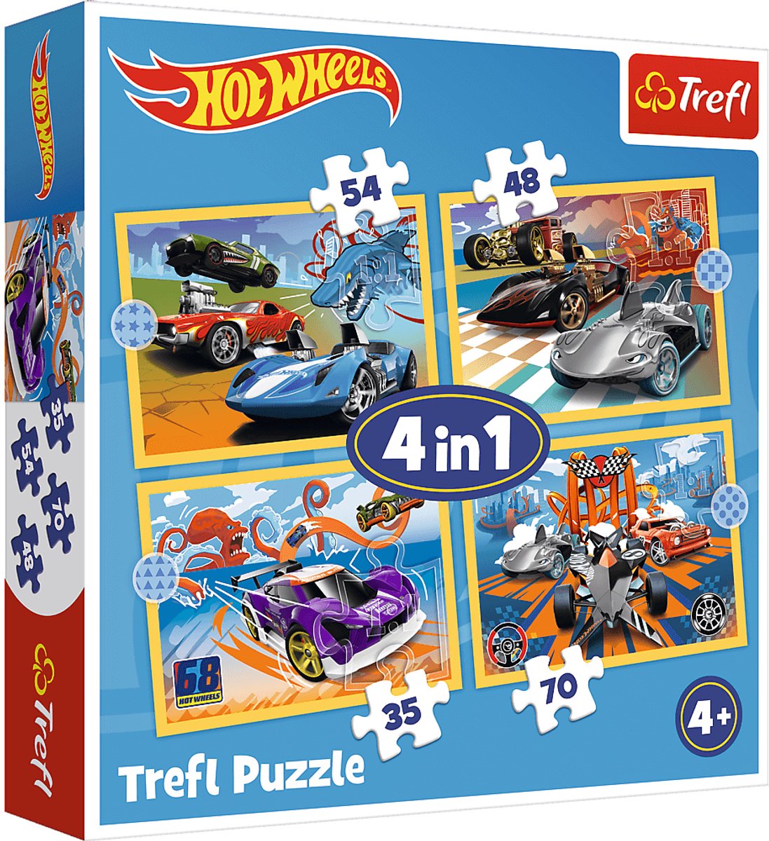 Trefl Puzzle Hot Wheels Fahrzeuge – 4in1 Pappspielzeug.