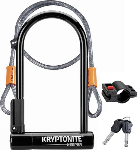 Kryptonite Keeper Standard-Bügelschloss mit Kabel – Fahrrad – Art-2-Schloss – Bügelschloss (Elektro-)Fahrrad – 10,2 x 20,3 cm – Kabel 120 cm lang – Schwarz
