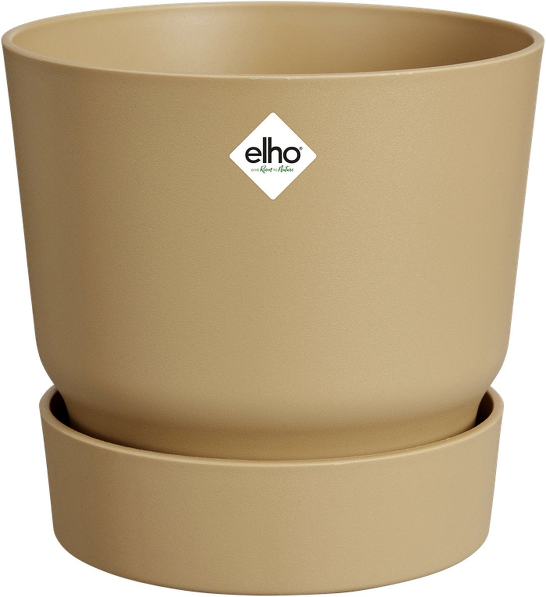 Elho greenville rond 18 - bloempot voor buiten met waterreservoir - 100% gerecycled plastic - ø 18.3 x h 17.4 cm - goudkleurig zand