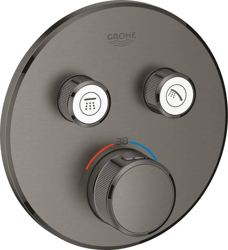 Grohe Grohtherm smartcontrol Thermostat-Duscharmatur – Einbau-Mischbatterie – mit Umsteller – rund – Hartgraphit gebürstet (dunkelgrau matt)
