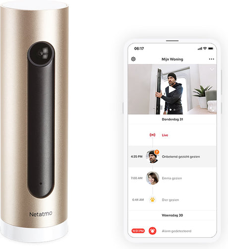 Netatmo intelligente Innenkamera – WiFi-Sicherheitskamera – Bewegungserkennung – Nachtsicht – funktioniert mit Google Home, Alexa und Apple Home Kit – 1 Stück – Gold