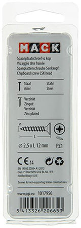 Mack 1017956 - spaanplaatschroef vz kop geelverz.200st 2,5 x 12 mm | 10 stuks