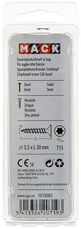Mack 1018003 - spaanplschr.vzkop-zelfb. geelverz.100 st 3,5 x 20 mm | 5 stuks