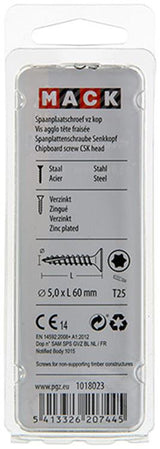 Mack 1018023 - spaanplschr.vzkop-zelfb. geelverz. 20 st 5,0 x 60 mm | 5 stuks