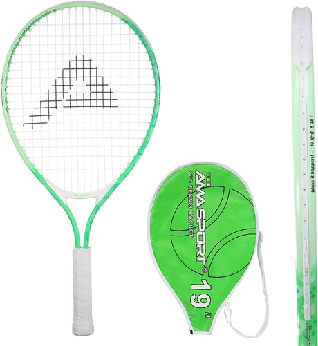 Ama Sport Kinder-Tennisschläger grün 19 Zoll – leichter Junior-Schläger mit Tasche – ideal für Anfänger –